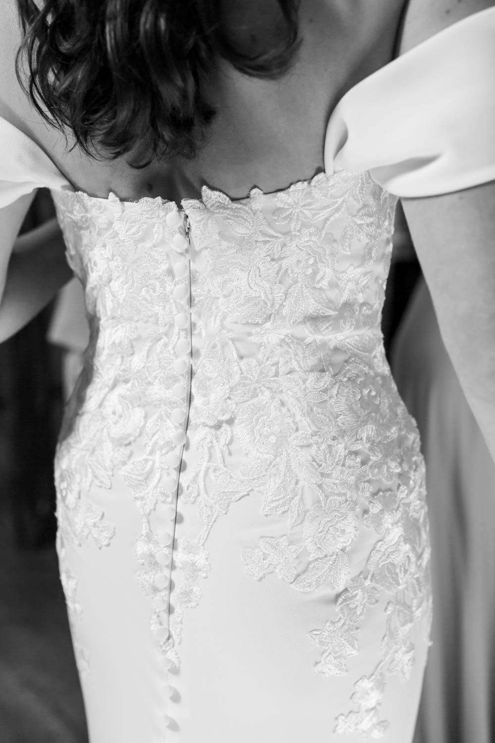 Dress Gown Bride Bridal Off Shoulder Button Back Ruscus Wedding Danielle Smith Photography