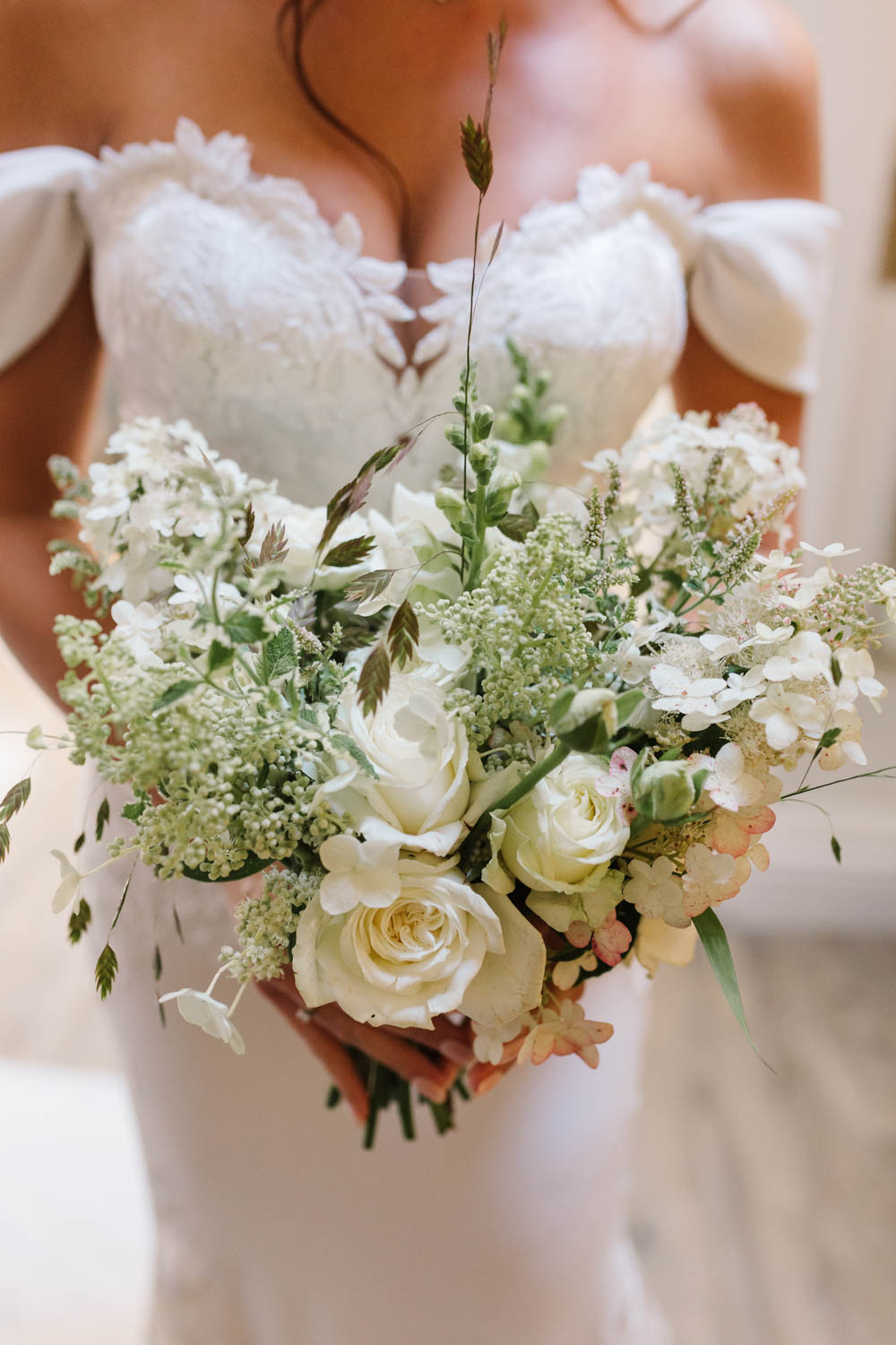 Bouquet Flowers Bride Bridal White Rose Ruscus Wedding Danielle Smith Photography