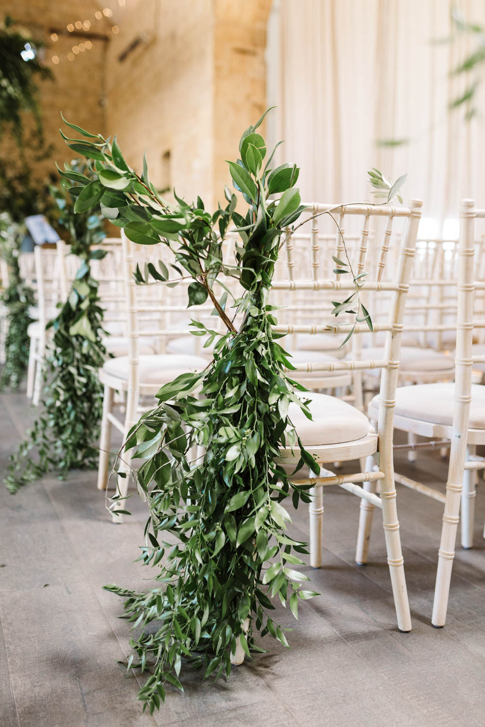 Pew End Aisle Runner Flowers Greenery Decor Ruscus Wedding Danielle Smith Photography