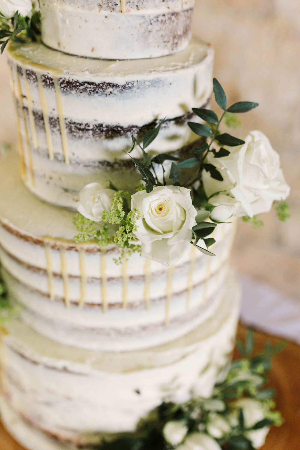 Semi Naked Cake Drip Flowers Gold Topper Layer Ruscus Wedding Danielle Smith Photography