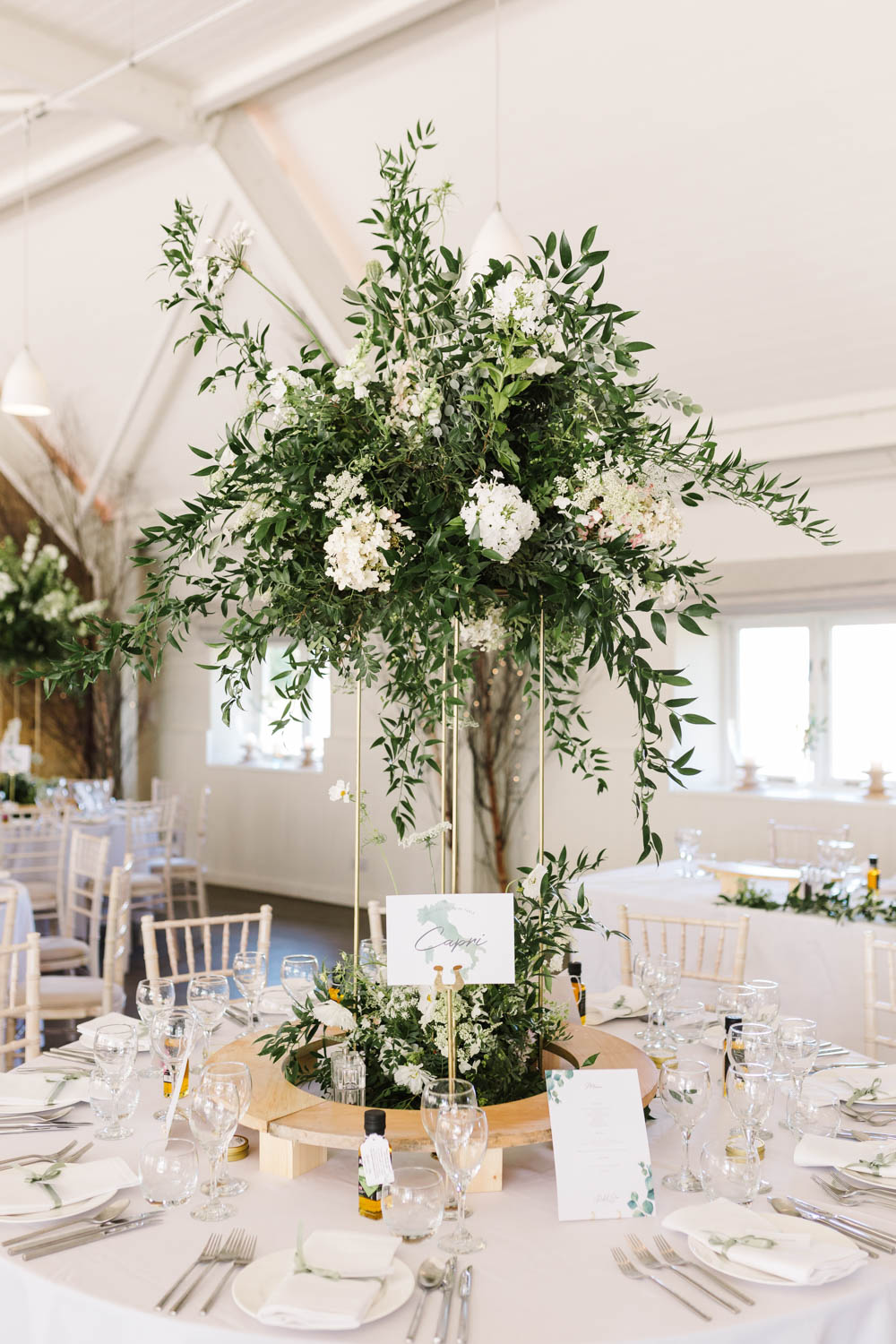 Tall Centrepiece Flowers Greenery White Ruscus Wedding Danielle Smith Photography