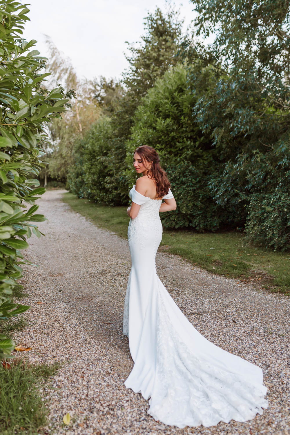 Dress Gown Bride Bridal Off Shoulder Train Ruscus Wedding Danielle Smith Photography