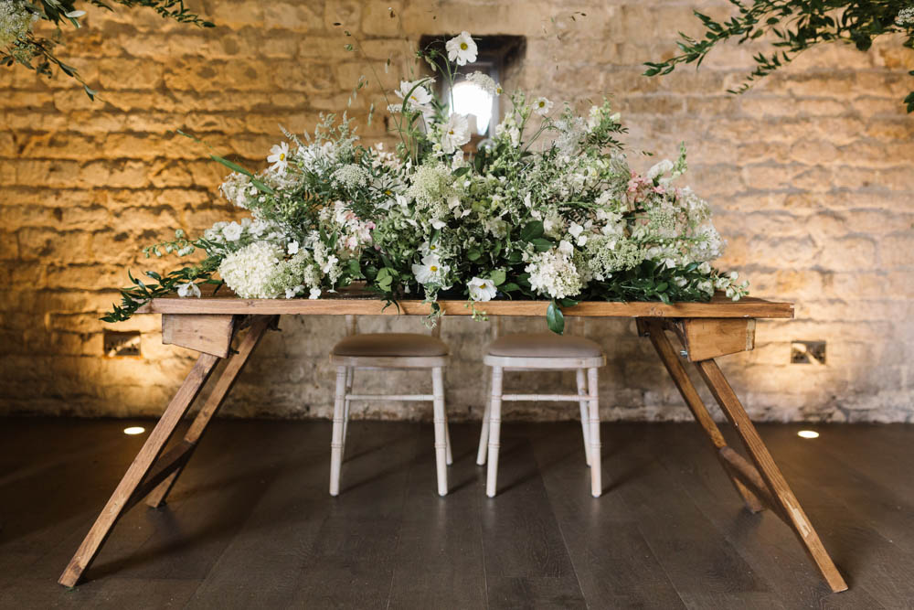 Ceremony Table Flowers Greenery Ruscus Wedding Danielle Smith Photography