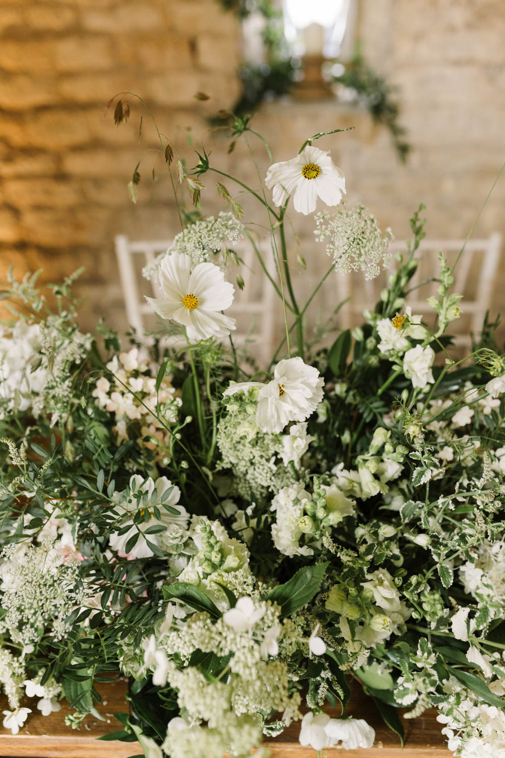 Ceremony Table Flowers Greenery Ruscus Wedding Danielle Smith Photography