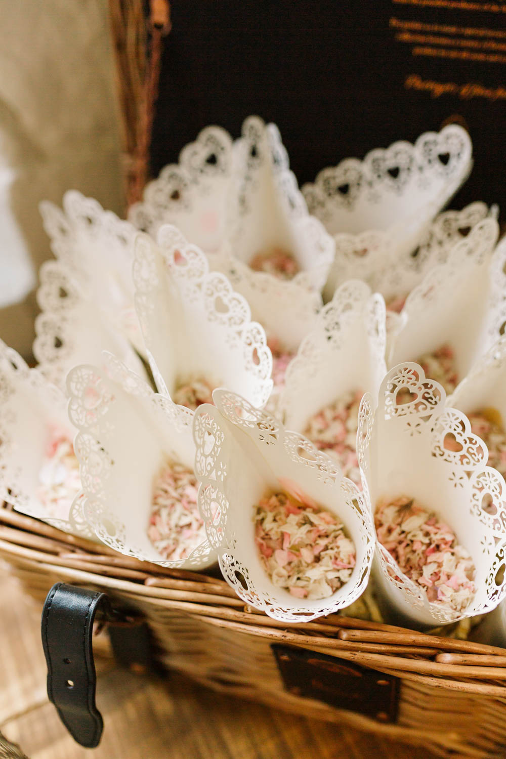 Confetti Cones Basket Ruscus Wedding Danielle Smith Photography