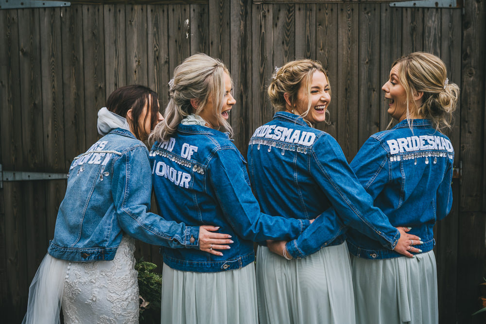 Sage Green Bridesmaids Denim Jackets Dress Dresses Skipbridge Country Wedding Amy Jordison Photography