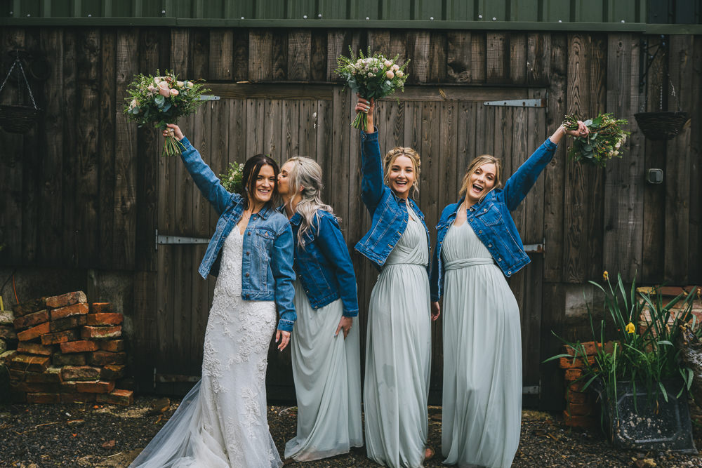 Sage Green Bridesmaids Denim Jackets Dress Dresses Skipbridge Country Wedding Amy Jordison Photography