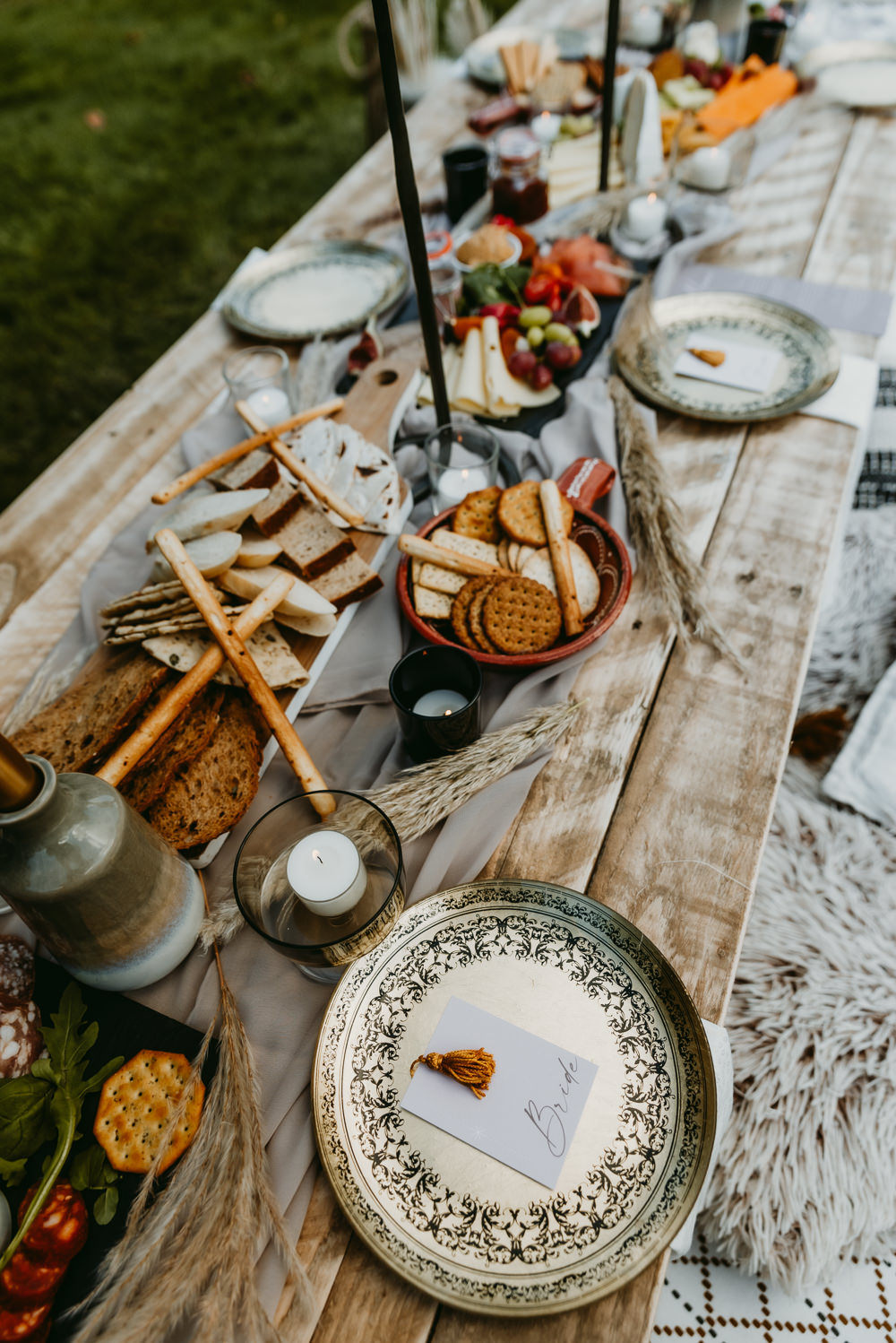 Grazing Platter Tray Sharing Food Table Centre Candles Decor Small Tent Wedding Emberwood Photography