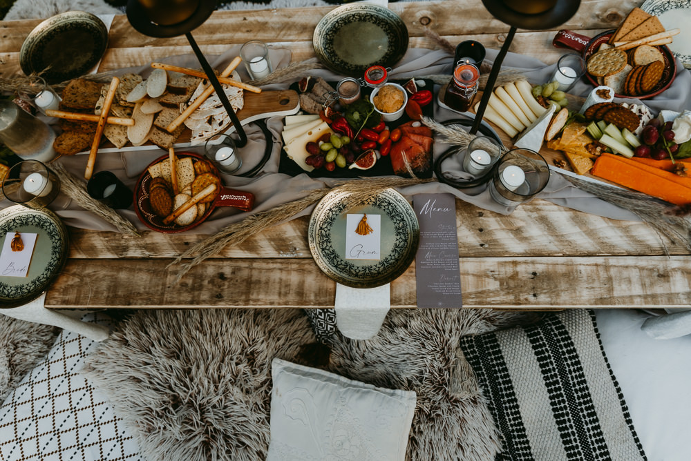 Grazing Platter Tray Sharing Food Table Centre Candles Decor Small Tent Wedding Emberwood Photography