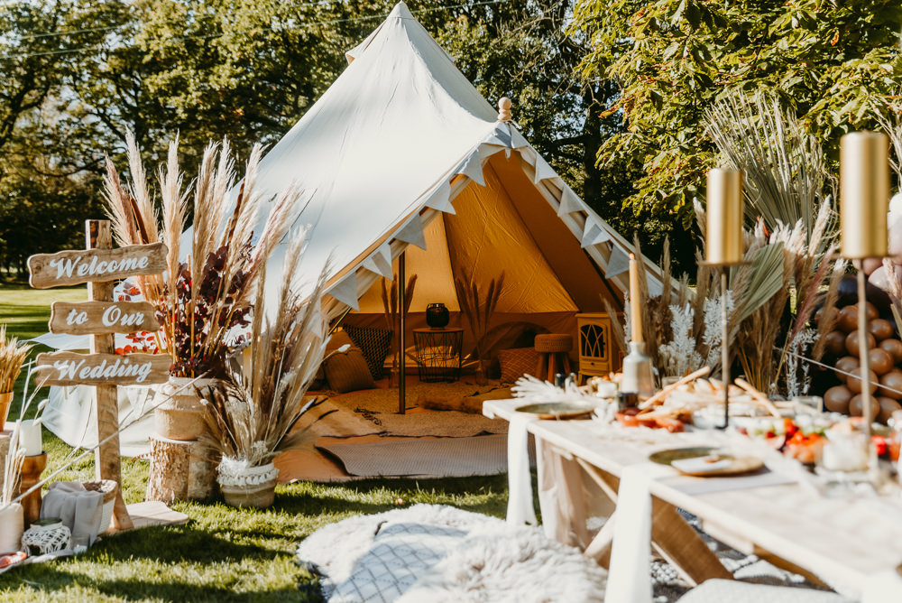 Bell Decor Festival Boho Set Up Small Tent Wedding Emberwood Photography