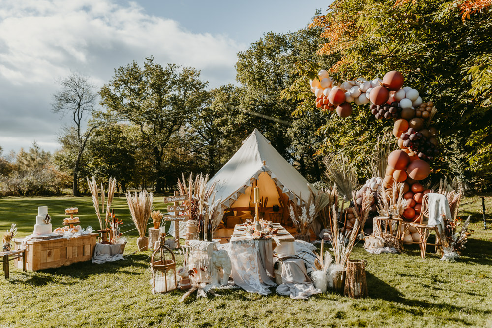 Bell Decor Festival Boho Set Up Small Tent Wedding Emberwood Photography