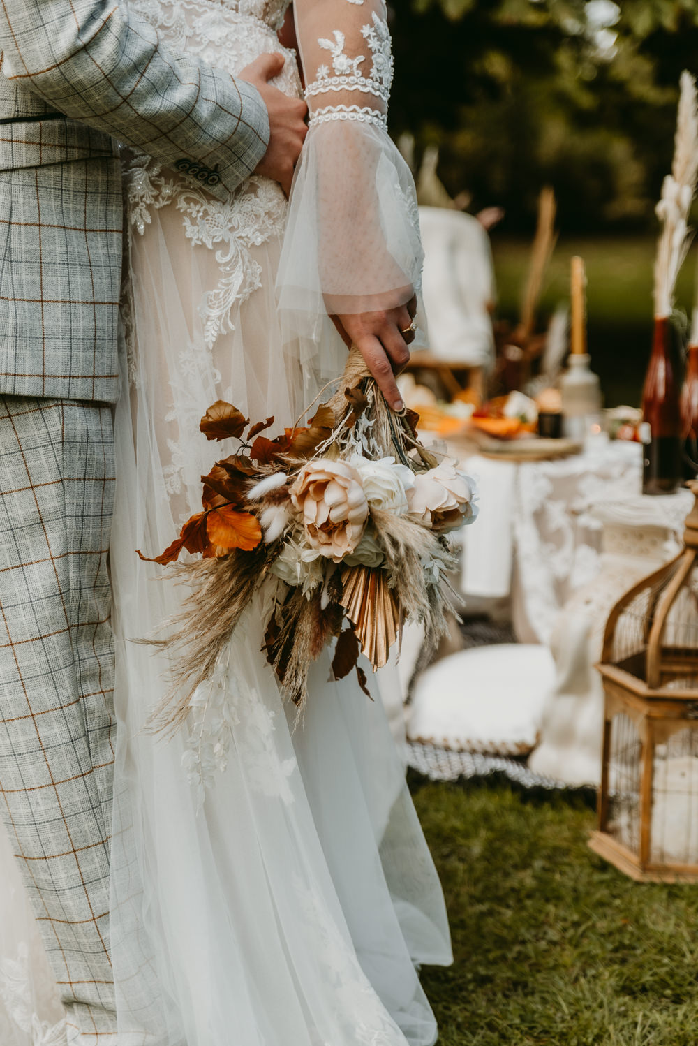 Bouquet Flowers Bride Bridal Dried Flowers Grass Small Tent Wedding Emberwood Photography