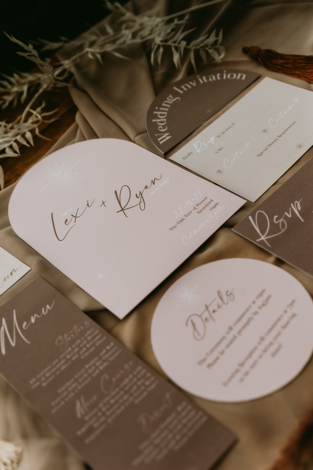 Stationery Invite Invitation Curved Brown Small Tent Wedding Emberwood Photography