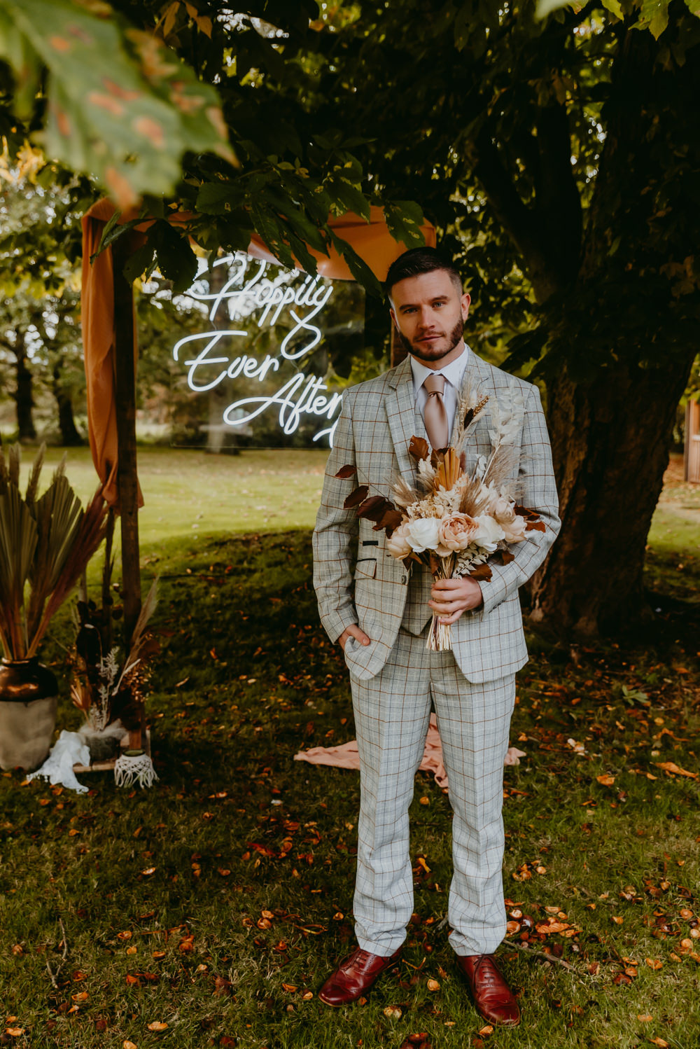 Groom Suit Grey Check Small Tent Wedding Emberwood Photography