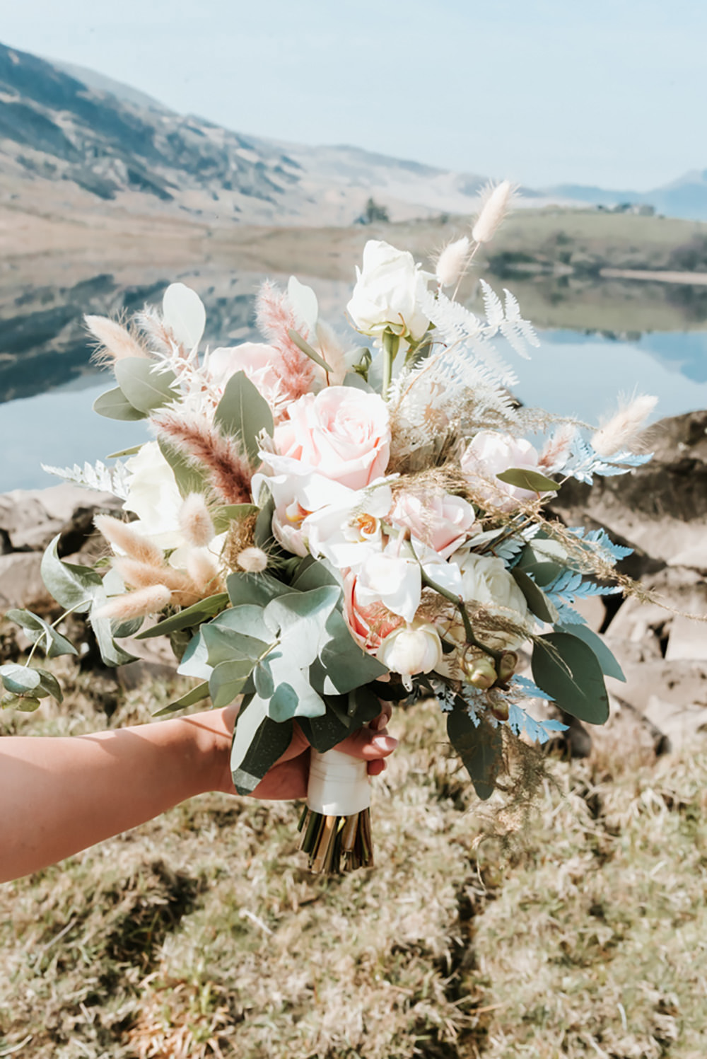 Bouquet Flowers Bride Bridal Blush Rose Eucalyptus Snowdon Wedding Gemma Randall Photography