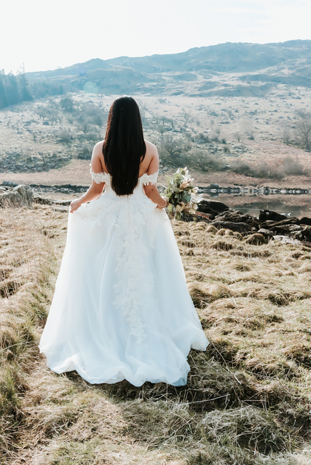 Dress Gown Bride Bridal Off Shoulder Snowdon Wedding Gemma Randall Photography