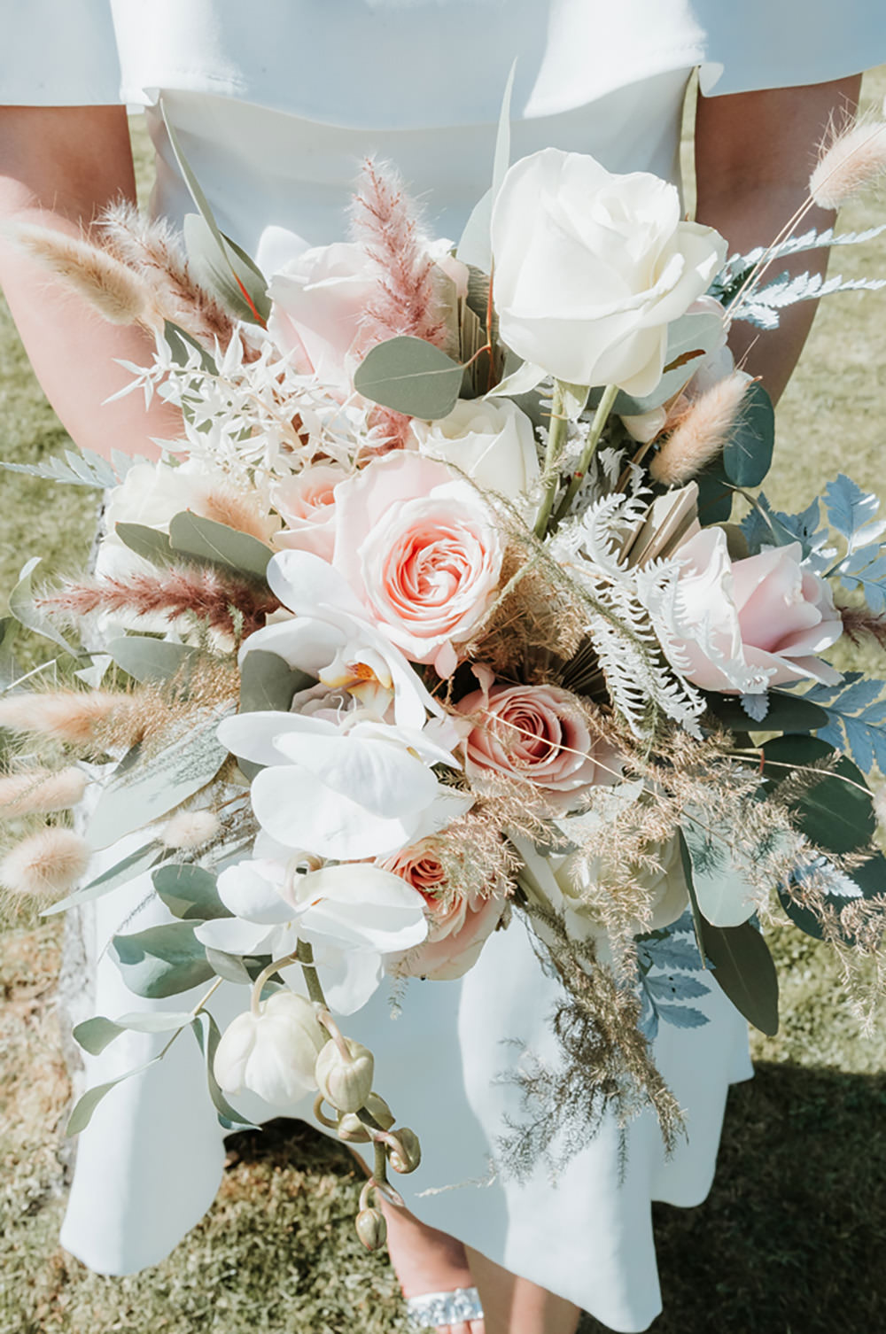 Bouquet Flowers Bride Bridal Blush Rose Eucalyptus Snowdon Wedding Gemma Randall Photography