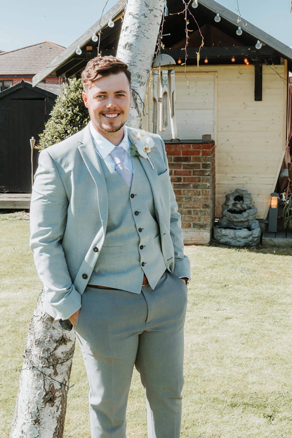 Groom Suit Pale Grey Blush Tie Snowdon Wedding Gemma Randall Photography