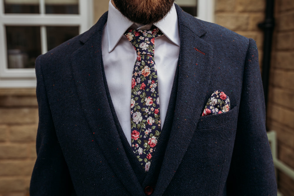 Wild Lancashire Wedding Kirstie Garlick Photography Groom Suit Floral Tie Pocket Square