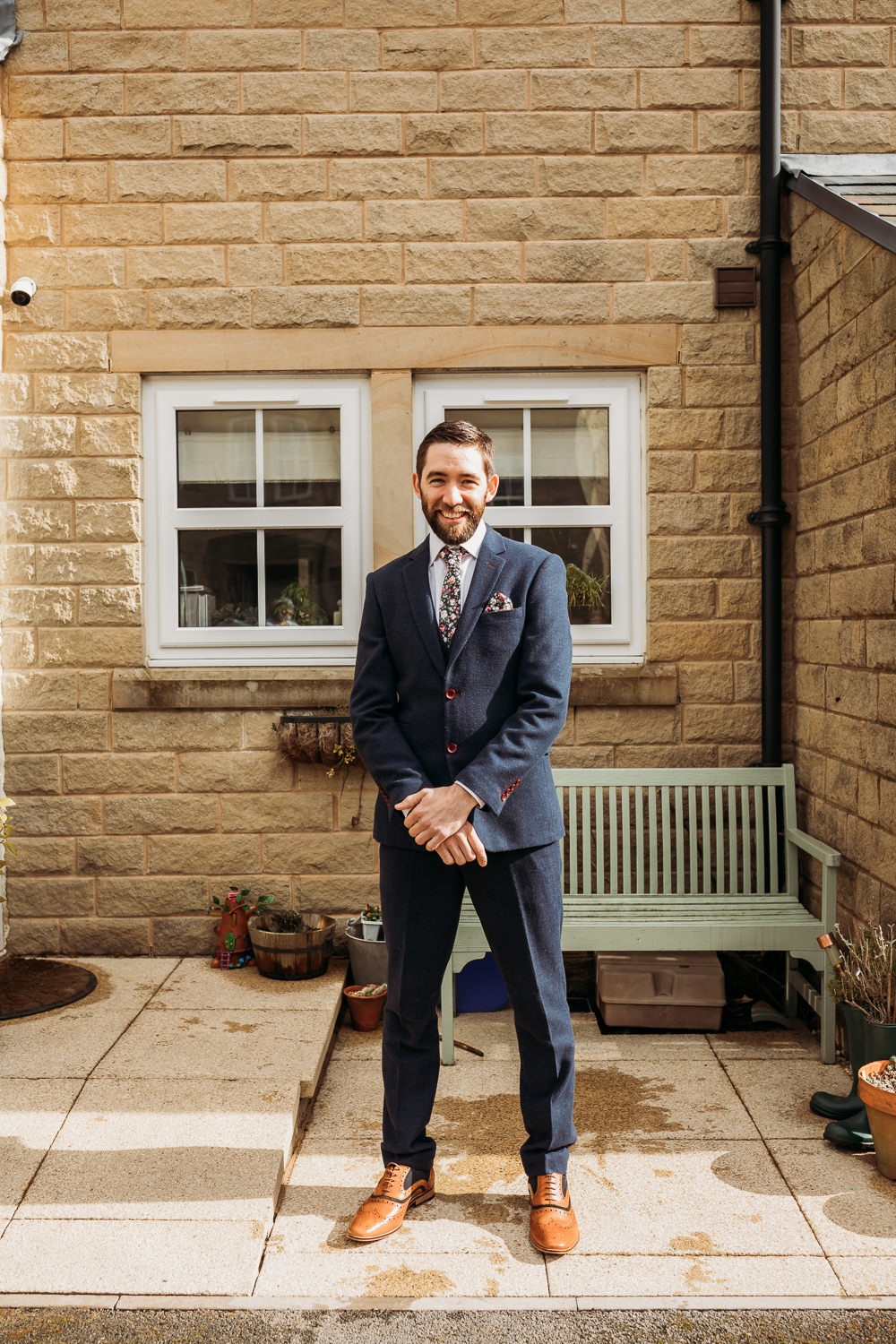 vGroom Suit Floral Tie Pocket Square Wild Lancashire Wedding Kirstie Garlick Photography