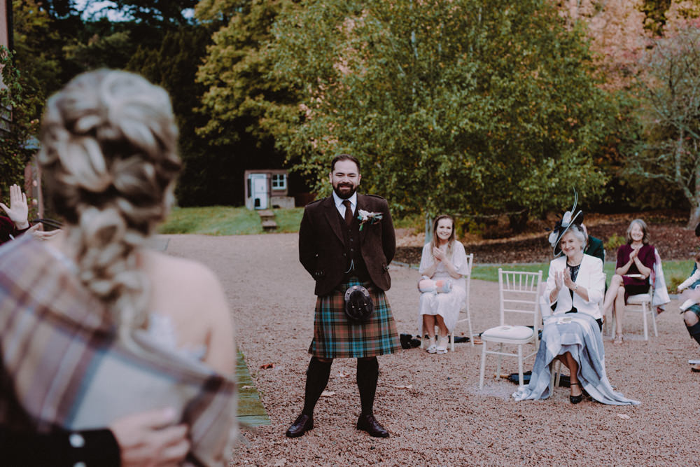 Groom Brown Tweed Suit Tartan Kilt Aberdeenshire Country House Wedding John Elphinstone Stirling