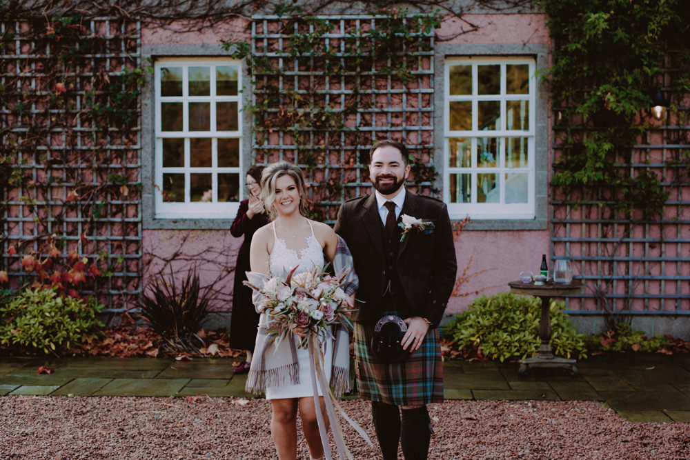 Bride Bridal Dress Short Aberdeenshire Country House Wedding John Elphinstone Stirling