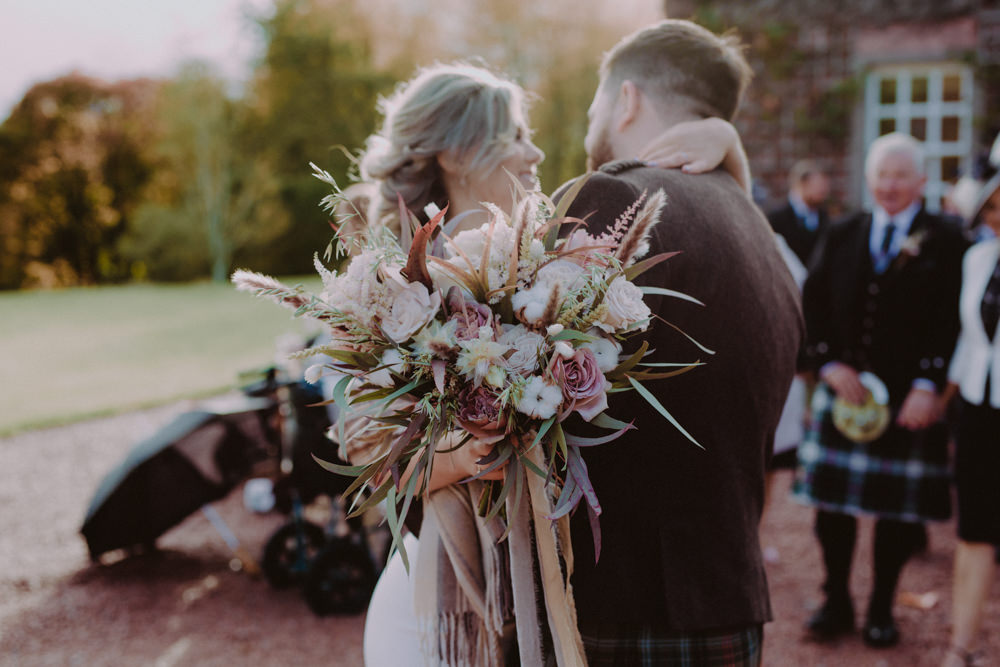 Bouquet Flowers Bride Bridal Ribbon Pale Pink Aberdeenshire Country House Wedding John Elphinstone Stirling