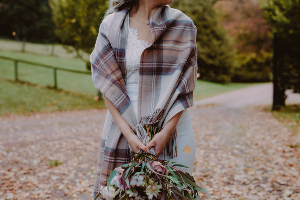 Tartan Blanket Bride Aberdeenshire Country House Wedding John Elphinstone Stirling
