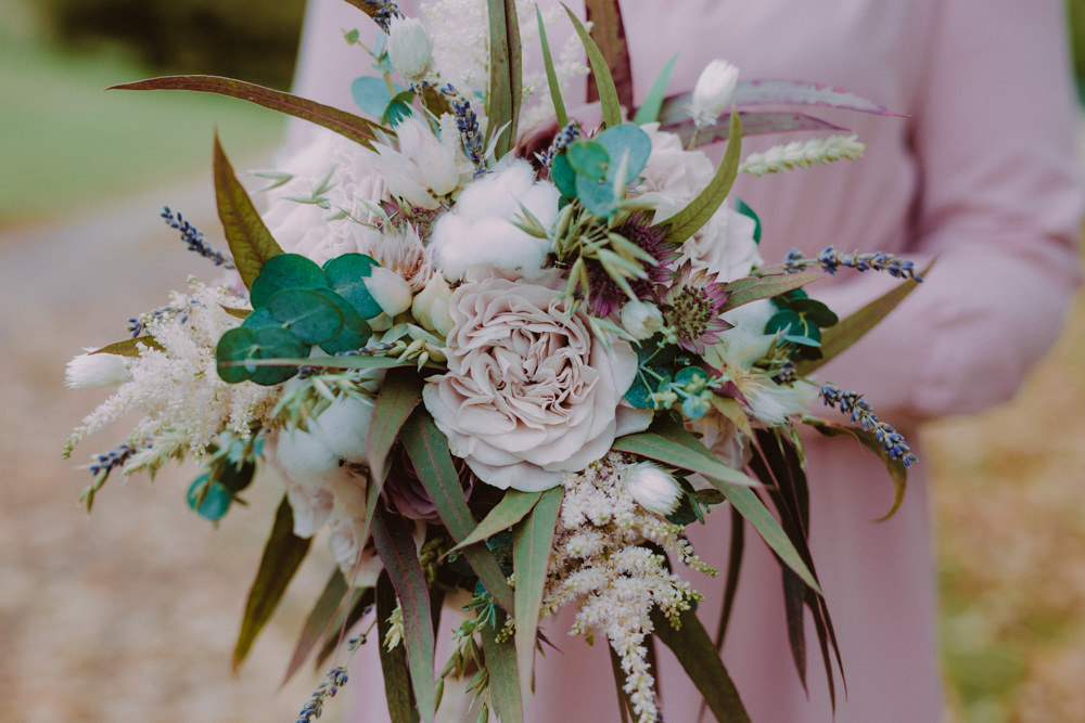 Bouquet Flowers Bride Bridal Ribbon Pale Pink Aberdeenshire Country House Wedding John Elphinstone Stirling