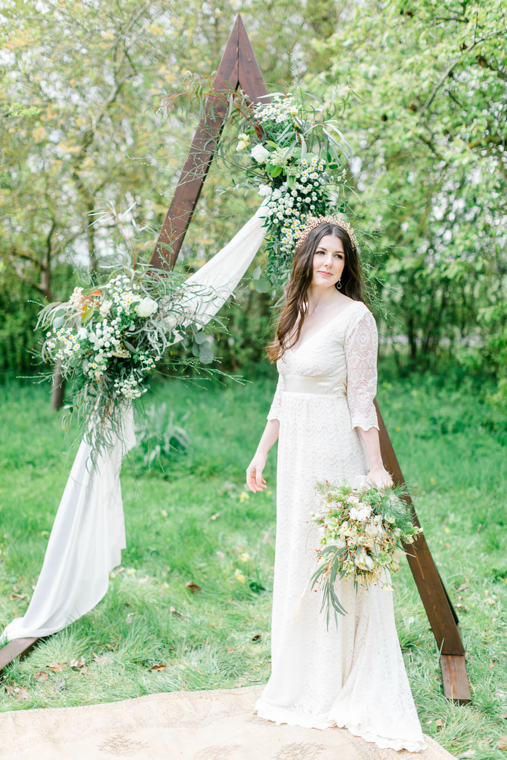 Triangle Arch Backdrop Ceremony Flowers Rug Aisle Boho Spring Wedding Jessica Holt Photography