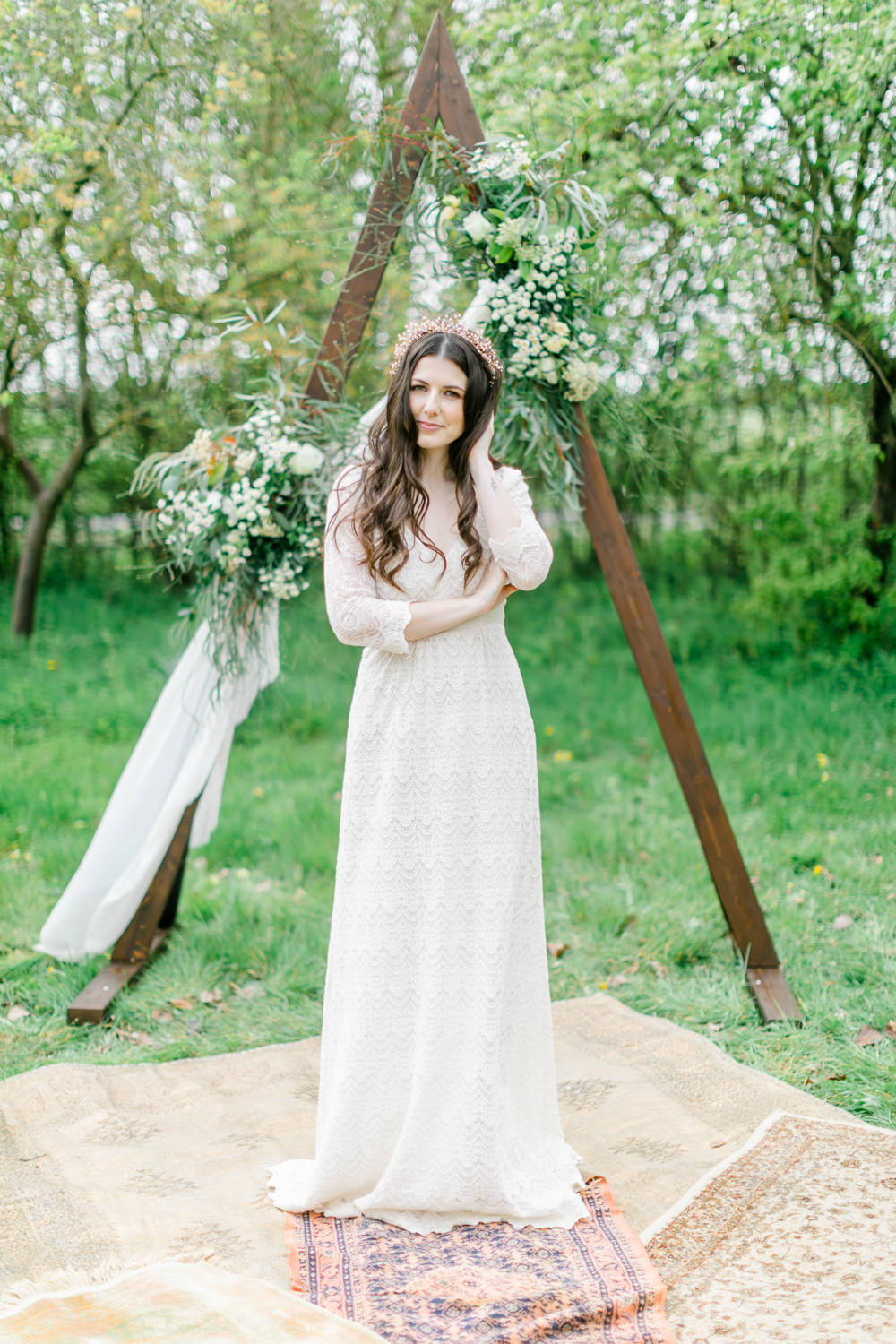 Dress Gown Bride Bridal Lace Long Sleeves Boho Spring Wedding Jessica Holt Photography