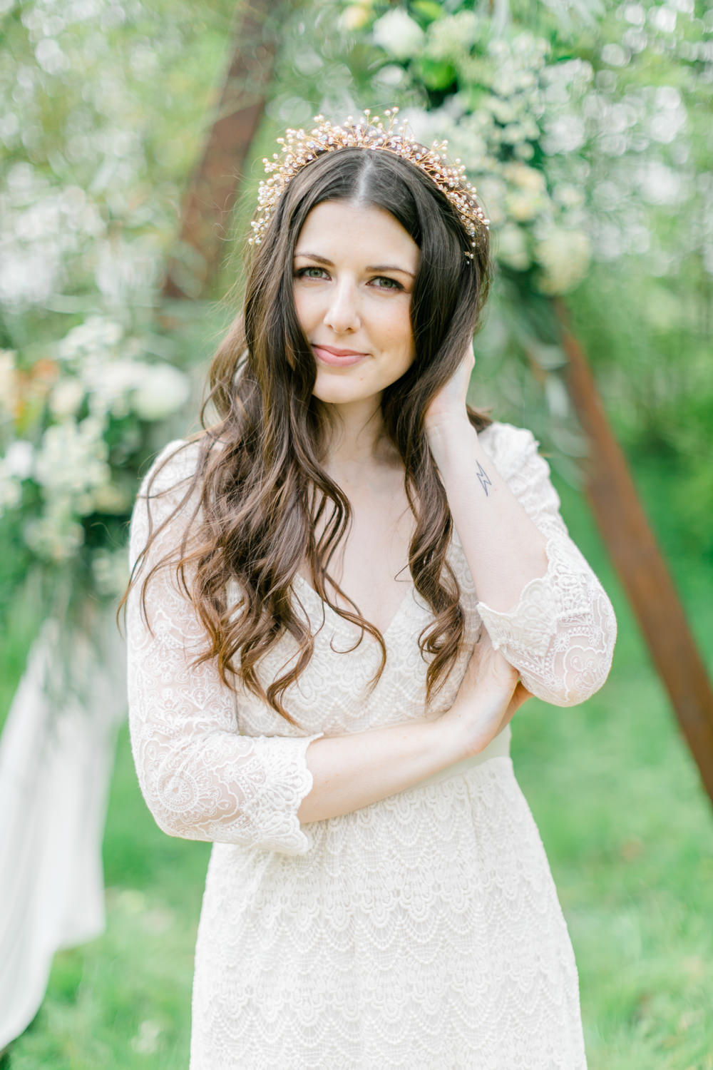 Bride Bridal Hair Long Crown Boho Spring Wedding Jessica Holt Photography