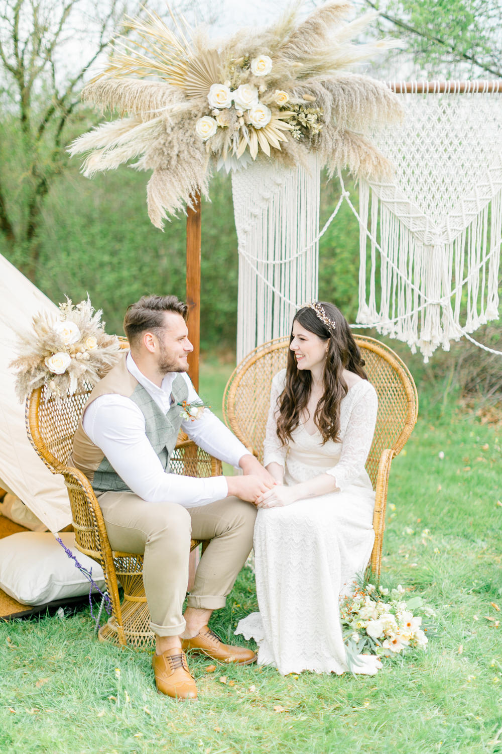 Peacock Chairs Bride Groom Boho Spring Wedding Jessica Holt Photography
