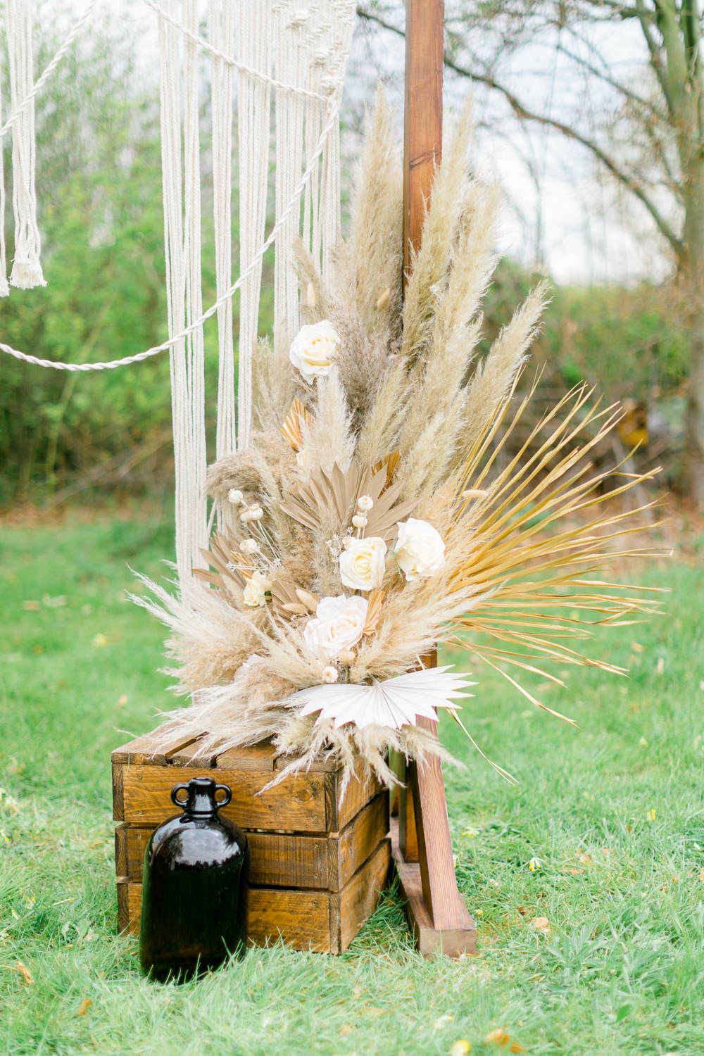 Flowers Decor Pampas Grass Palm Leaves Boho Spring Wedding Jessica Holt Photography