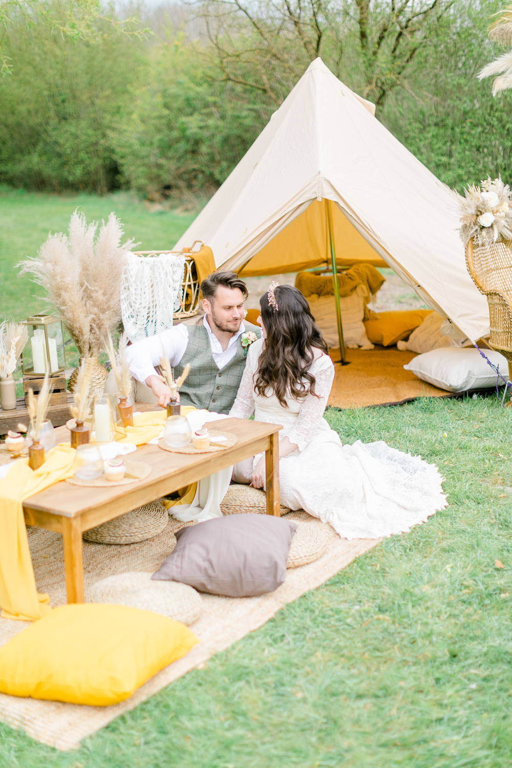 Bell Tent Decor Outdoor Table Cushions Boho Spring Wedding Jessica Holt Photography
