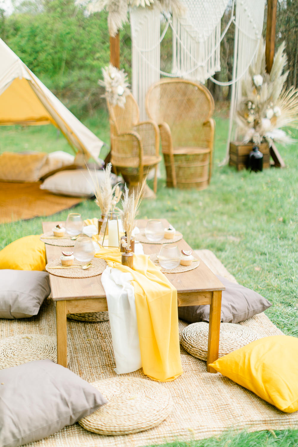 Bell Tent Decor Outdoor Table Cushions Boho Spring Wedding Jessica Holt Photography