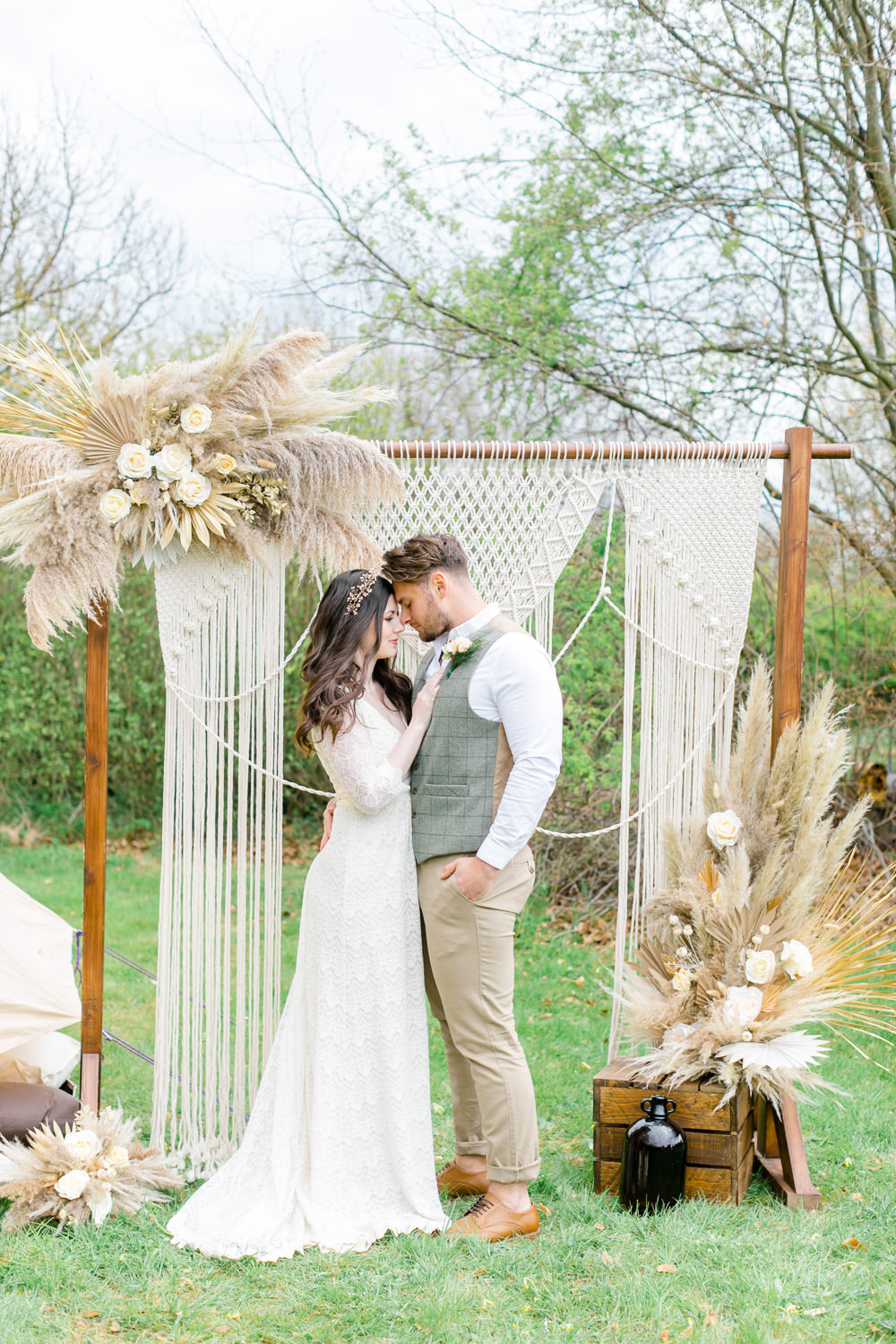Macrame Arch Backdrop Pampas Grass Boho Spring Wedding Jessica Holt Photography