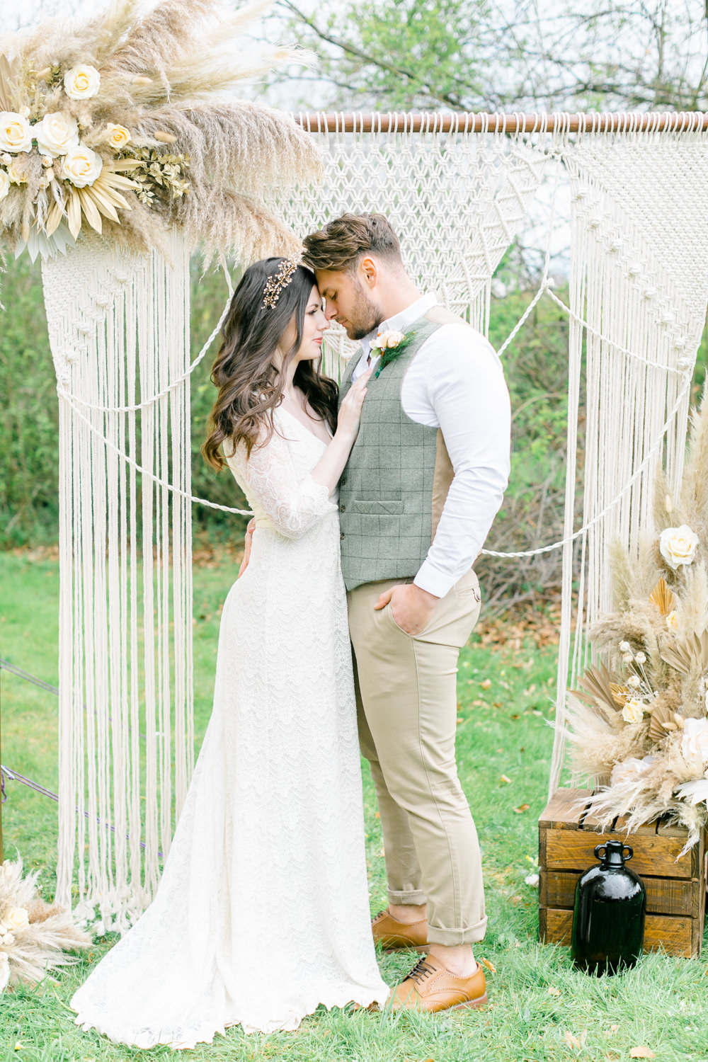 Macrame Arch Backdrop Pampas Grass Boho Spring Wedding Jessica Holt Photography