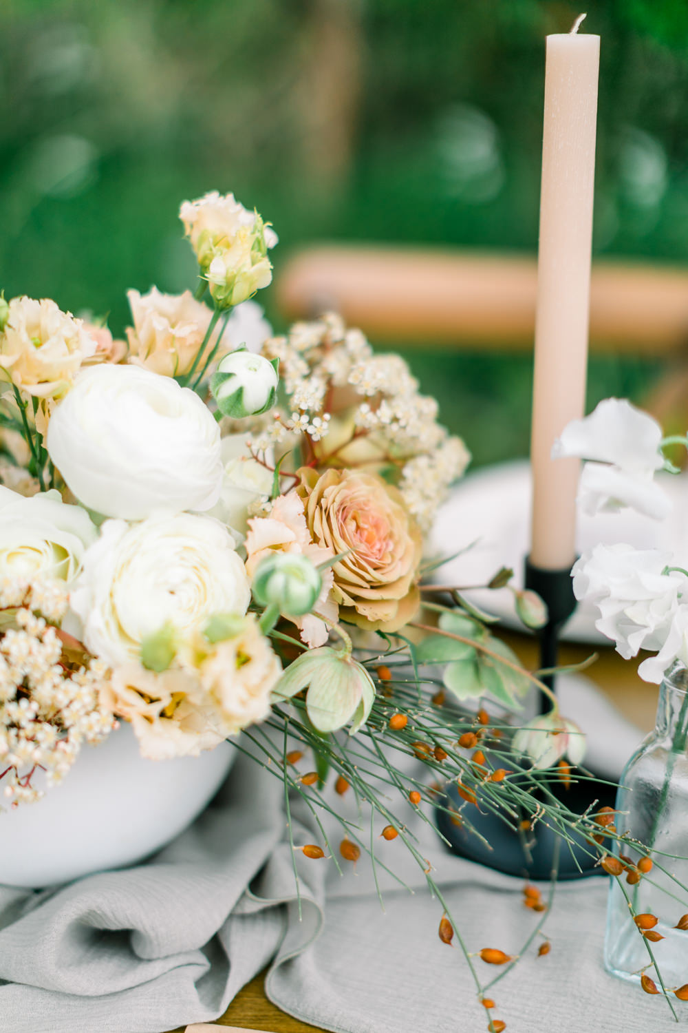 Table Flowers Centrepiece Decor Green Blush Boho Spring Wedding Jessica Holt Photography