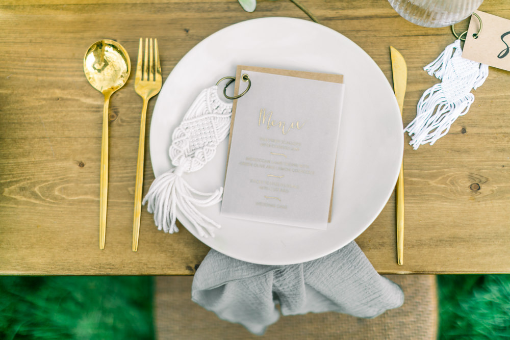 Place Setting Gold Cutlery Boho Spring Wedding Jessica Holt Photography