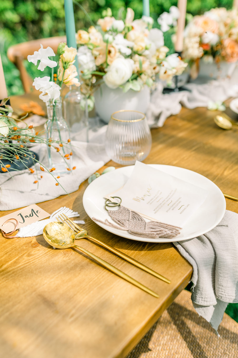 Place Setting Gold Cutlery Tassel Card Boho Spring Wedding Jessica Holt Photography