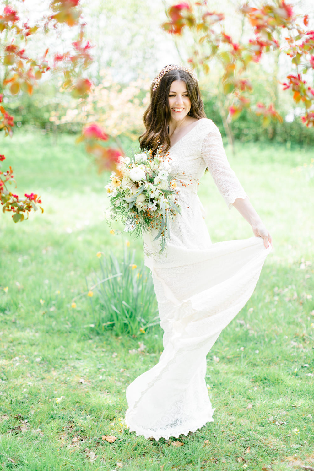 Dress Gown Bride Bridal Lace Long Sleeves Boho Spring Wedding Jessica Holt Photography