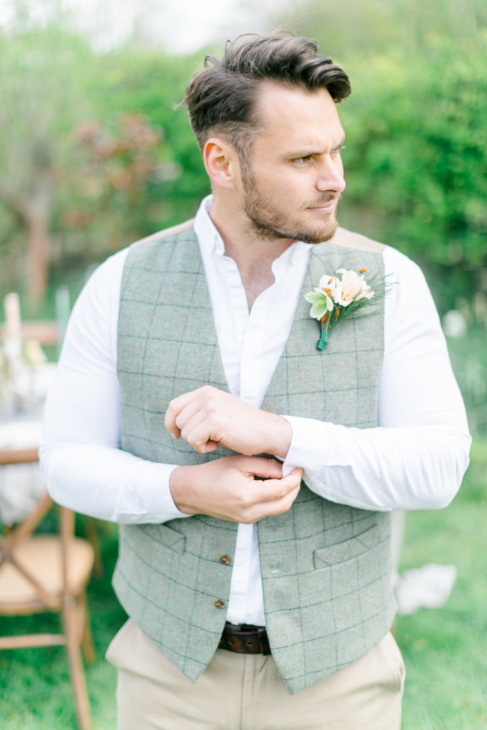 Groom Waistcoat Chinos Boho Spring Wedding Jessica Holt Photography