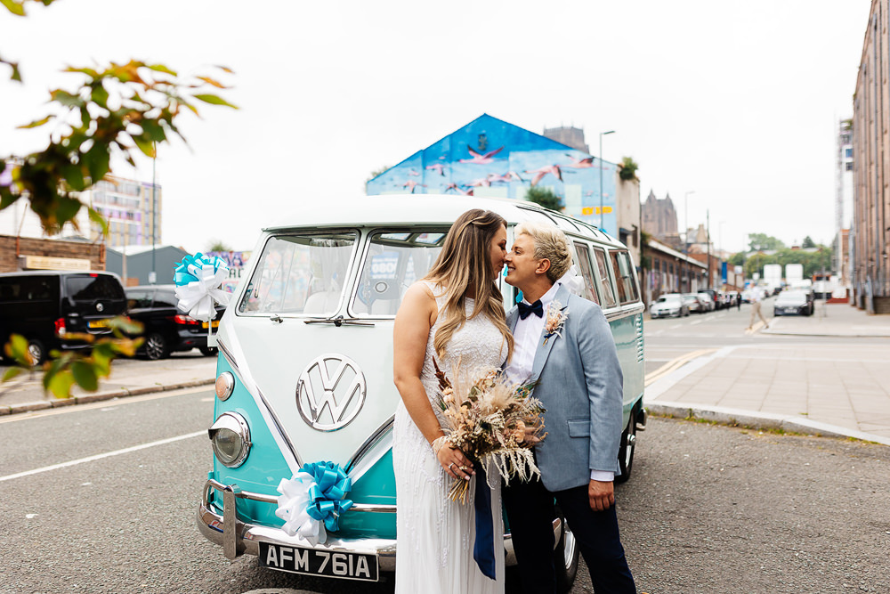 VW Campervan Transport Clockworks Wedding Liverpool Rachel Burt Photography