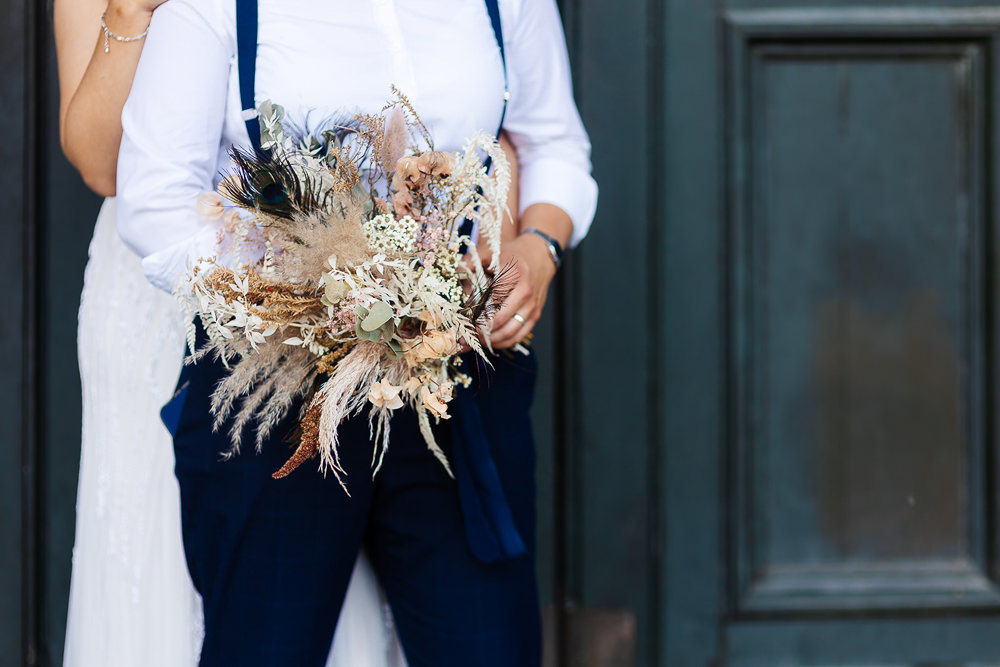 Bouquet Flowers Bride Bridal Dried Flowers Grass Clockworks Wedding Liverpool Rachel Burt Photography
