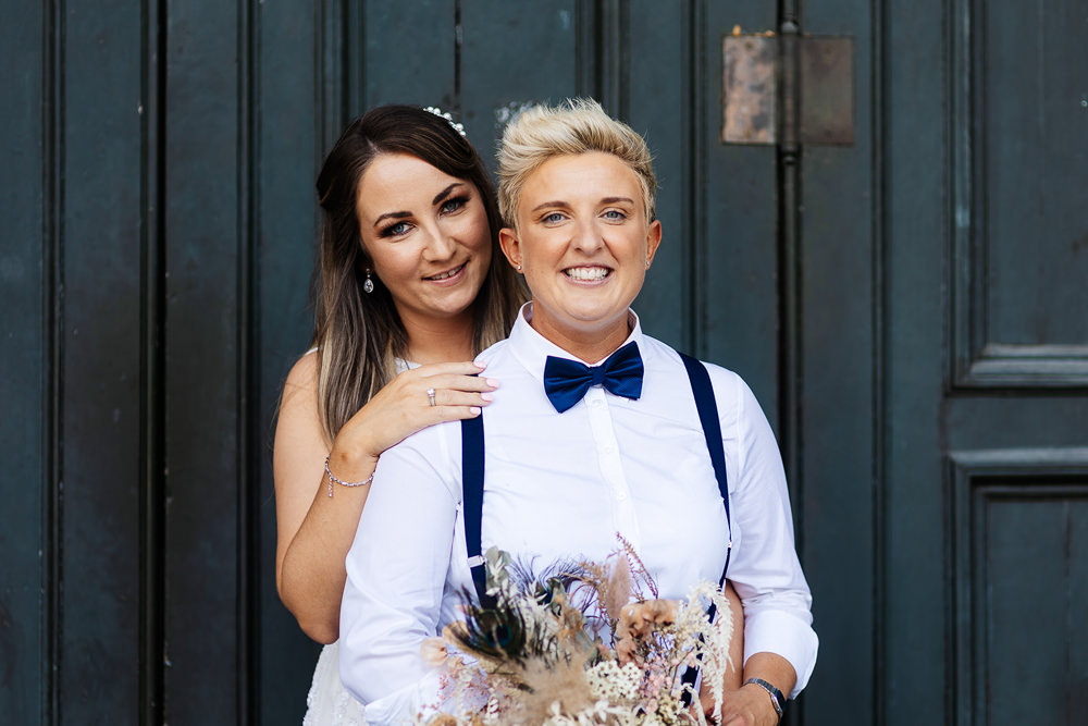 Bride Bridal Bow Tie Braces Clockworks Wedding Liverpool Rachel Burt Photography