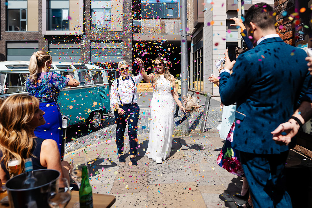 Confetti Throw Clockworks Wedding Liverpool Rachel Burt Photography