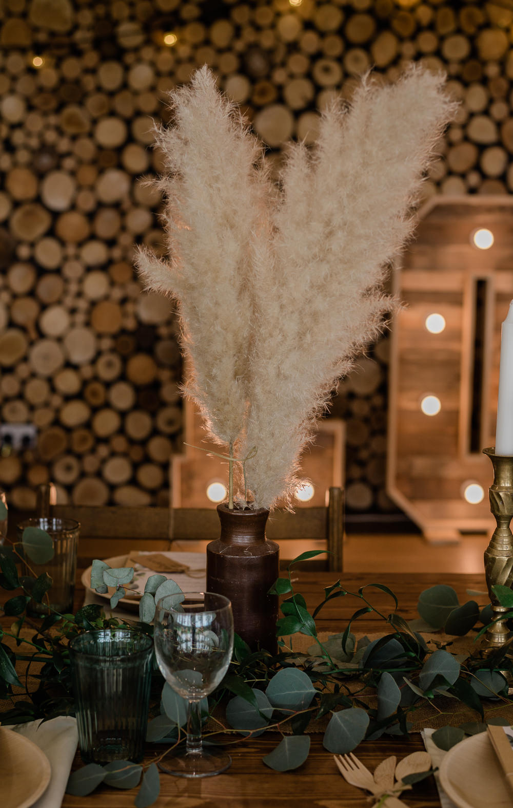 Long Table Pampas Grass Greenery Copper Bottles Decor Centrepiece Crown Lodge Wedding Tasmin May Photography