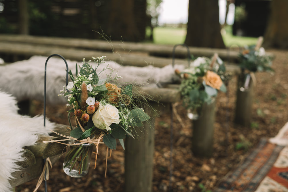 Pew End Aisle Flowers Jars Crown Lodge Wedding Tasmin May Photography