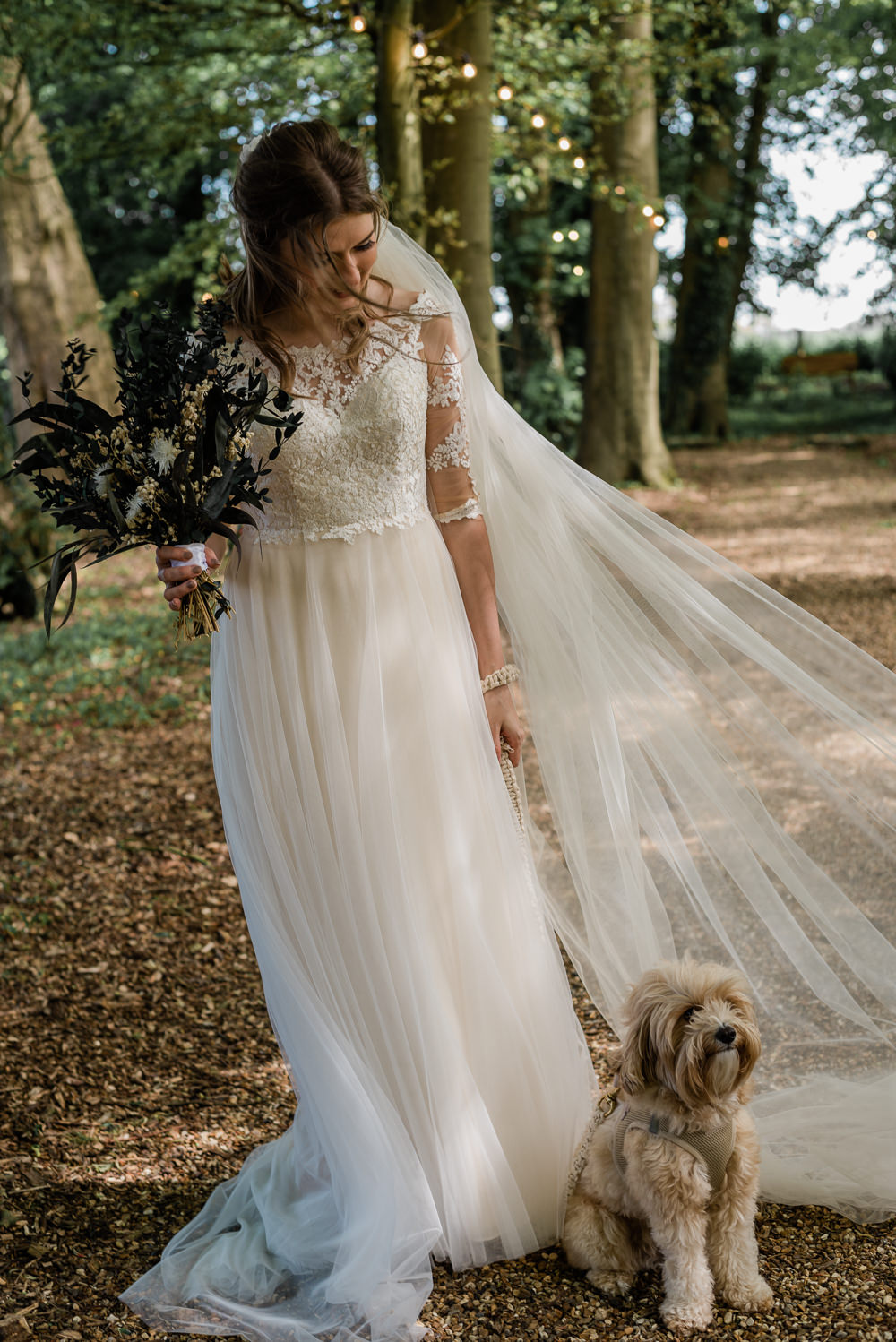 Dress Gown Bride Bridal Tulle Long Sleeves Veil Crown Lodge Wedding Tasmin May Photography